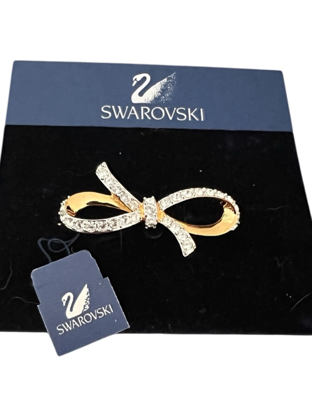 Swarovski Gold and Clear Crystal Bow Pin